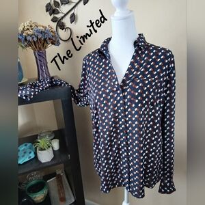 The Limited Women's Size Medium Navy and White Heart Button Down Shirt